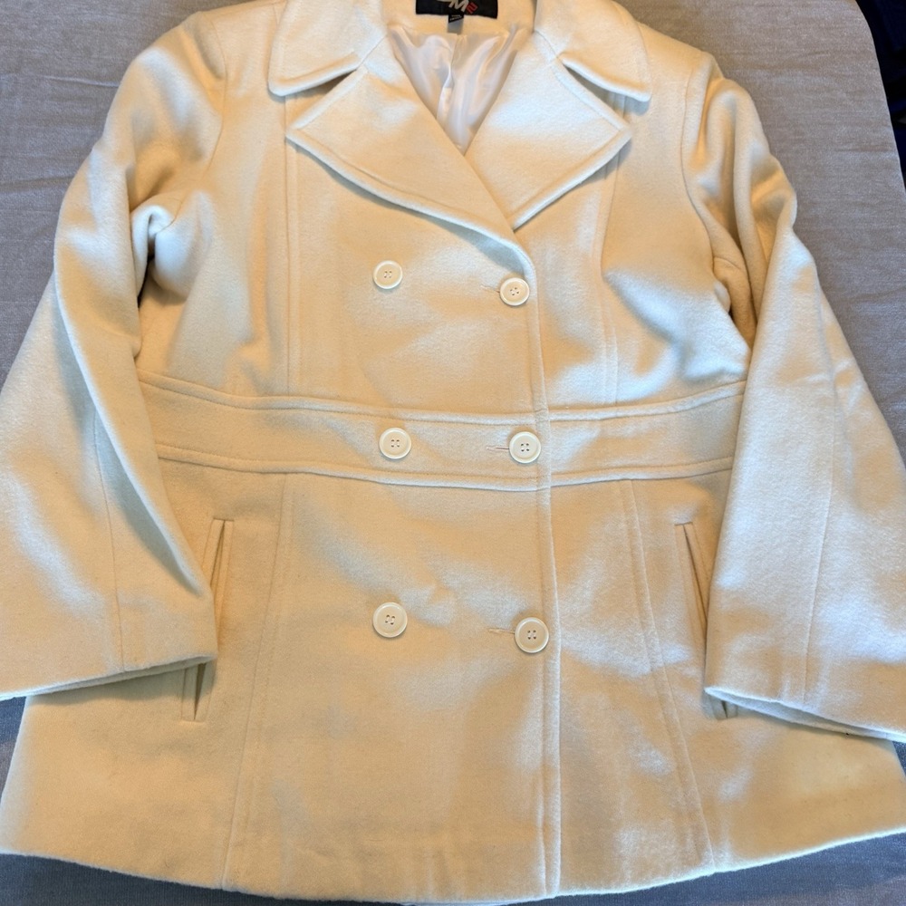 SM2 Women's XL Ivory Wool Blend Peacoat Double Breasted Vintage Coat